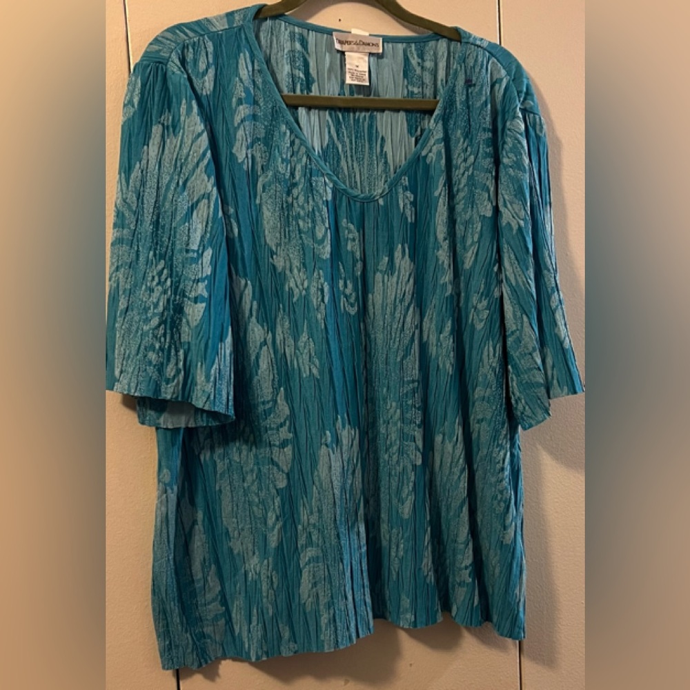 DRAPERS & DAMONS SHORT SLEEVE BLOUSE (1X) AQUA BLUE  NWOT